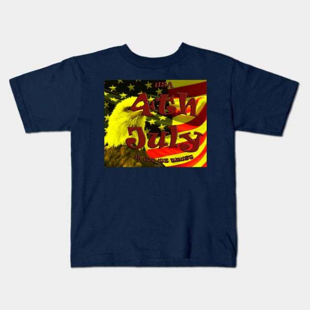 4th of July celebration retro bald eagle flag design Kids T-Shirt by OnuM2018